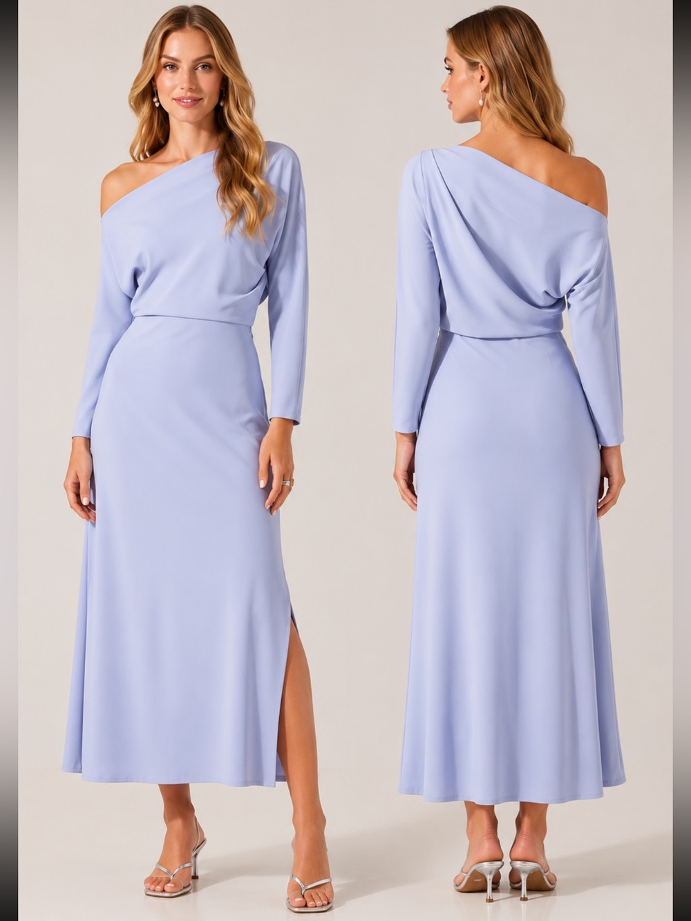 ✨ASTR THE LABEL Women’s Cowl Neck Midi Dress 🌸Grey Elegant Slit Slip Formal Dr❤️